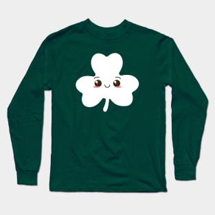 Cute kawaii shamrock st Patrick's day design Long Sleeve T-Shirt